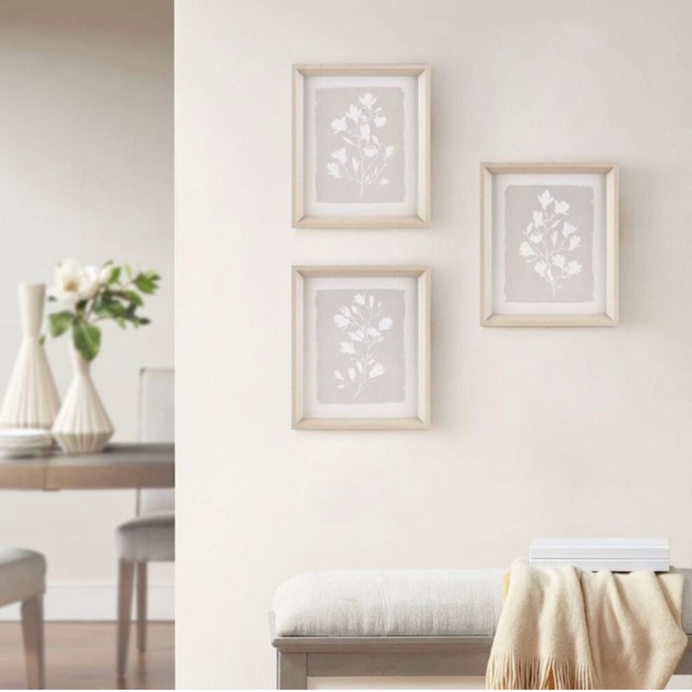Madison Park - 3pc Fair Florets Framed Glass Wall Art,Neutral Botanicals, Target
